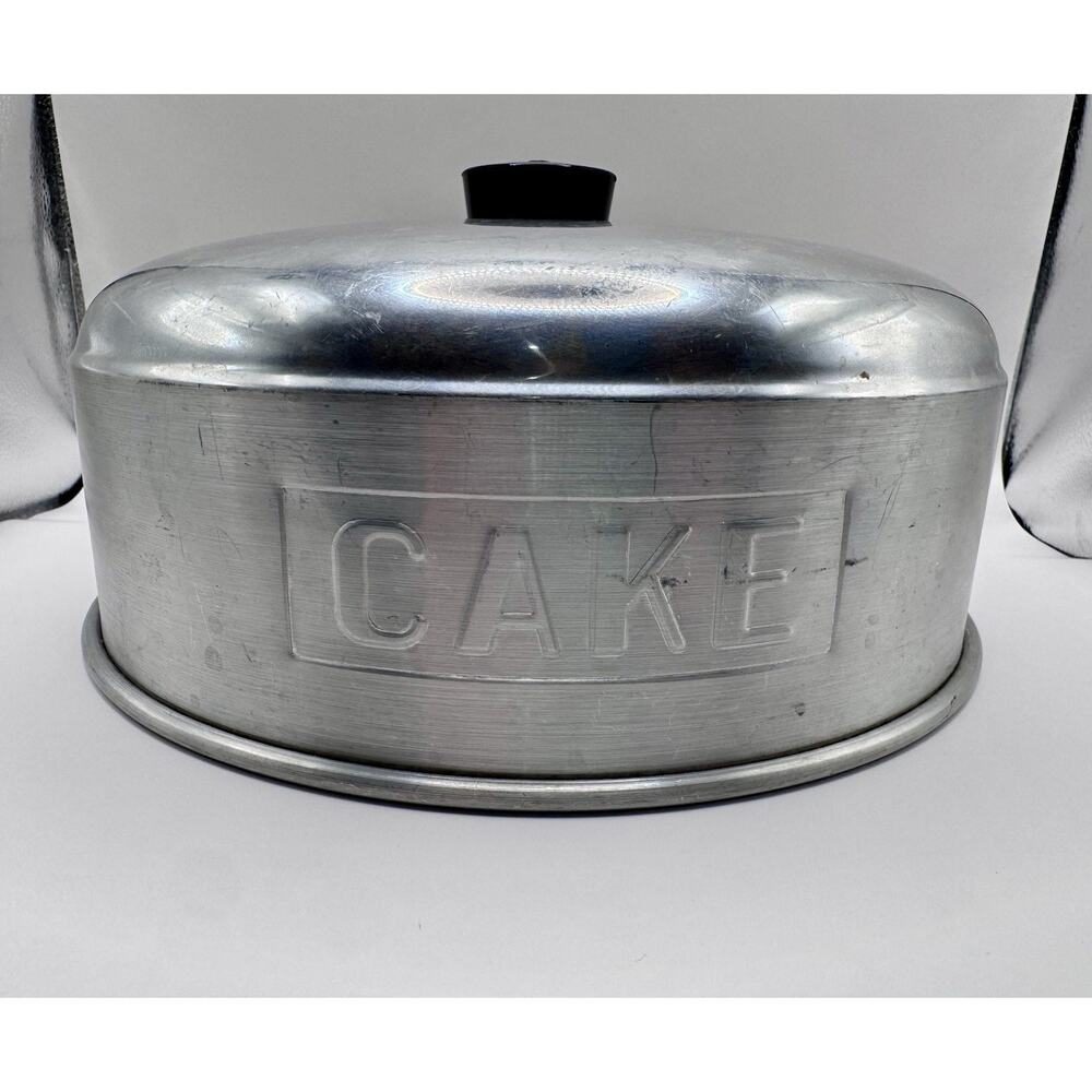 Vintage Aluminum Cake Carrier Pan With Lid Embossed CAKE Mid Century Bakeware